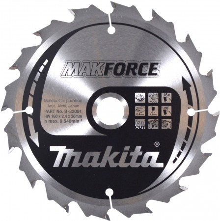MAKITA B-32091 brzeszczot do drewna MAKFORCE 160x2,4x20mm 16Z = B-08143