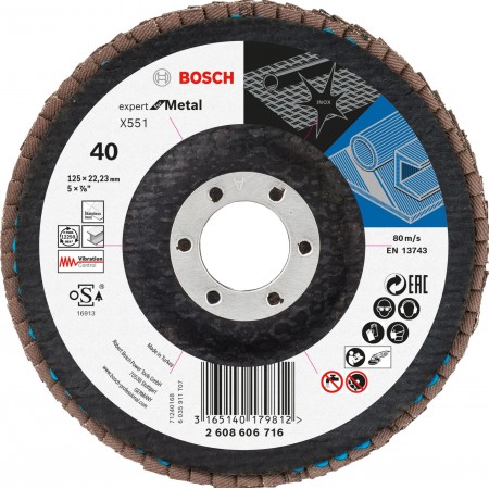 BOSCH Expert for Metal Listkowa tarcza szlifierska X551, 125x22,23mm, 40, 2608606716