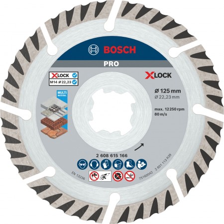 BOSCH Diamentowa tarcza tnąca PRO Multi Material 125 x 22,23 mm, X-Lock, 2 szt 2608615286 BOSCH Diamentowa tarcza tnąca PRO Multi Material 125 x 22,23 mm, X-Lock, 2 szt 2608615286