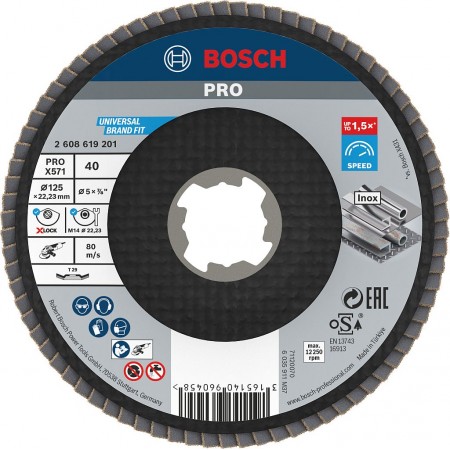 BOSCH Tarcza listkowa PRO X571, kątowa, 125 mm, G40, X-Lock 2608619201