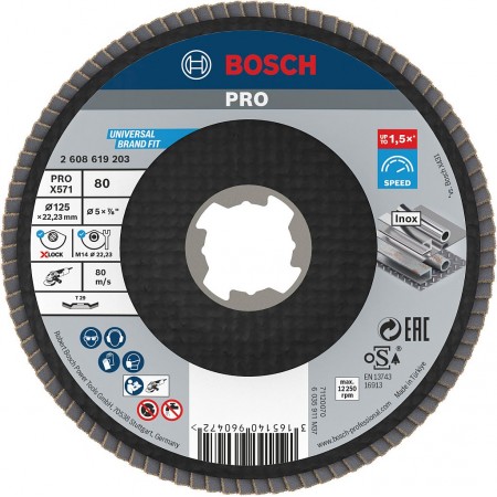 BOSCH Tarcza listkowa PRO X571, kątowa, 125 mm, G80, X-Lock 2608619203