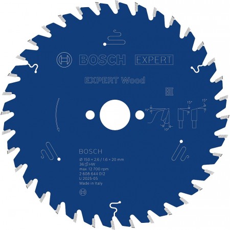 BOSCH Tarcza pilarska EXPERT Wood, 150 × 2,6 / 1,6 × 20 mm, T36 2608644012