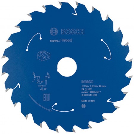 BOSCH Ostrze do piły tarczowej bezprzewodowej Expert for Wood 136x1,5/1x20 T24 2608644498