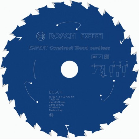 BOSCH Tarcza pilarska EXPERT Construct Wood cordless, 160×1,6 / 1×20 mm, T24 2608902209