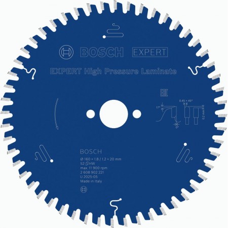 BOSCH Tarcza pilarska EXPERT High Pressure Laminate, 160x1,8 /1,2 ×20 mm, T52 2608902221