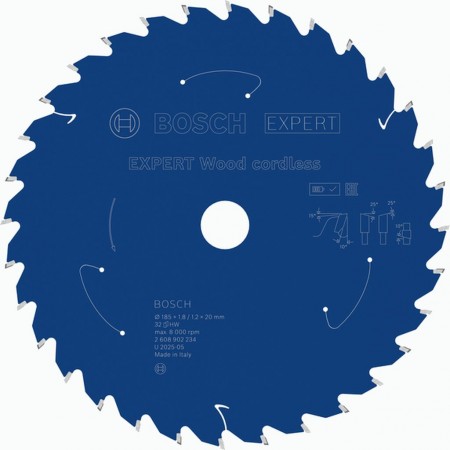 BOSCH Tarcza pilarska EXPERT Wood cordless, 185 ×1,8 /1,2×20 mm, T32 2608902234