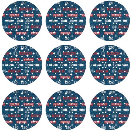 BOSCH EXPERT O780 Foil Sanding Disc Set, 150 mm, G80 (3x); G120 (3x); G180 (3x), 9 pcs
