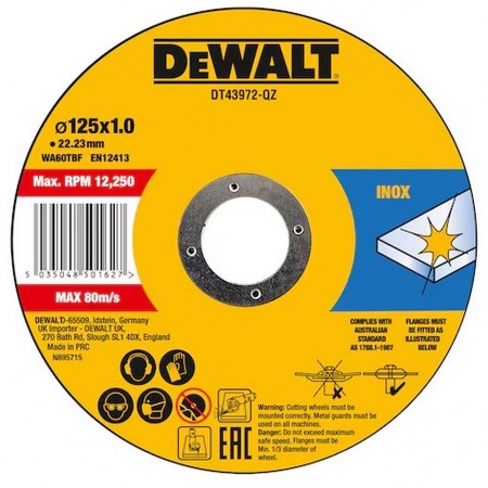 DeWALT DT43972 Standardowa tarcza tnąca 125 x1 x 22,2mm 10szt
