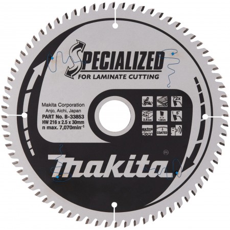 Makita Makita B-33853 Tarcza pilarska do laminatu 216×2,5×30 mm, 72Z= old B-29474 Makita Makita B-33853 Tarcza pilarska do laminatu 216×2,5×30 mm, 72Z= old B-29474