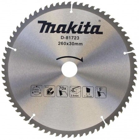 Makita D-81723 Tarcza pilarska TCT do aluminium 260 × 30 mm 70 Z =old D-73003
