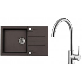 ALVEUS Zestaw ROCK 130 Zlewozmywak 780x480 mm + bateria ELZA, Chocolate 03 + stal