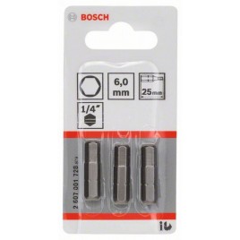 BOSCH Extra-Hart Końcówka do wkrętaka ekstra twarda, HEX 6, 25 mm 3 szt. 2607001728