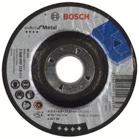 BOSCH Tarcza ścierna wygięta Expert for Metal A 30 T BF, 115 mm, 6,0 mm 2608600218