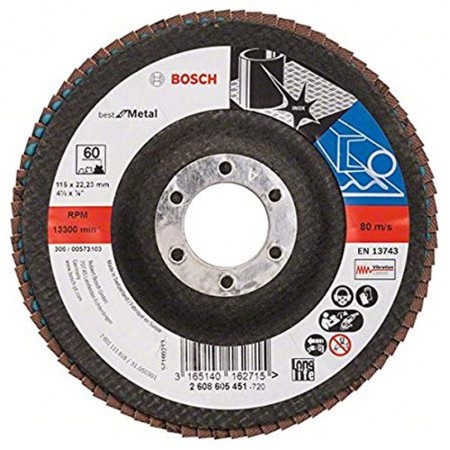 BOSCH Listkowa tarcza szlifierska X571, Best for Metal D115 mm, K60, wygięta 2608605451