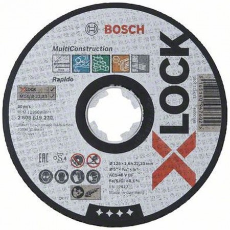 BOSCH X-LOCK Tarcza do cięcia, 125 × 1,6 × 22,23mm 2608619270