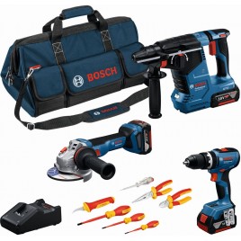 BOSCH PROFESSIONAL zestaw narzędzi GSB+GWS+GBH+3×5,0Ah + wkrętaki i szczypce 0615A5007H