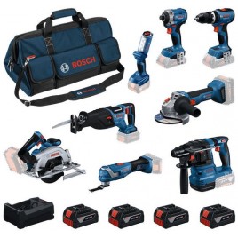 BOSCH Zestaw narzędzi PROFESSIONAL 18V GSB+GDR+GBH+GWS+GKS+GSA+GOP+GLI+4×5,0 Ah 0615V00061