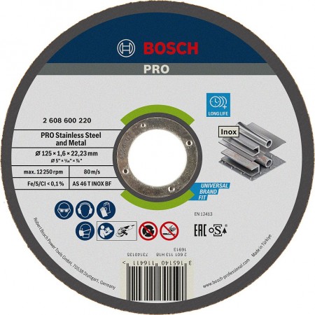 BOSCH Korundowa tarcza tnąca PRO Stainless Steel and Metal, 125 × 1,6 × 22,23mm 2608600220