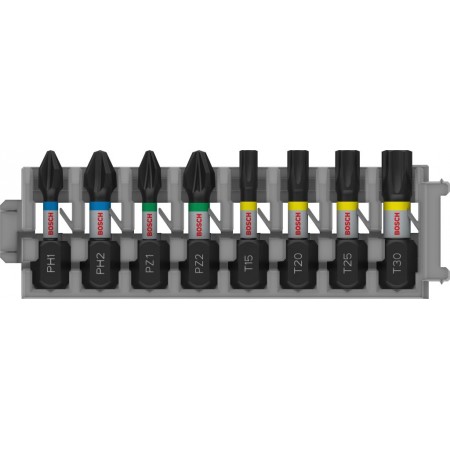 BOSCH Zestaw bitów do wkrętarki PRO Impact, PH1; PH2; PZ1; PZ2; T15; T20; T25; T30, 25 mm