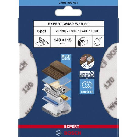 BOSCH Zestaw arkuszy do szlifowania ręcznego EXPERT W480 Web 1/4, 6 szt. 2608902431 BOSCH Zestaw arkuszy do szlifowania ręcznego EXPERT W480 Web 1/4, 6 szt. 2608902431