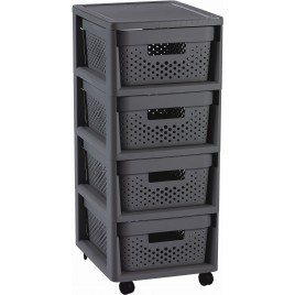 CURVER INFINITY 4x11L Komoda z szufladami 36 x 29,5 x 65,5cm kropki, ciemnoszara 04356-G43