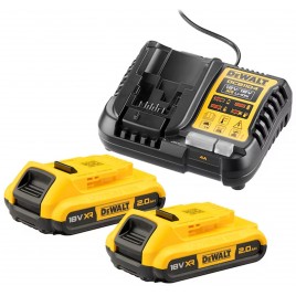 DeWALT XR 18 V Zawartość: 2× akumulator 2,0 Ah+szybka ładowarka DCB1104D2-QW