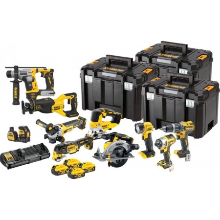 DeWALT DCK1012P4T Zestaw narzędzi z silnikiem bezszczotkowym 10 szt. (18V/4x5Ah+3x Tsak)