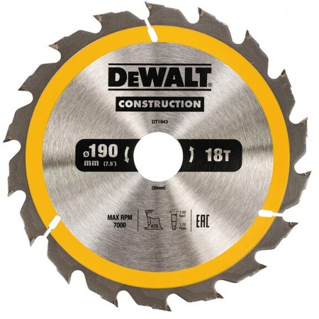 DeWALT DT1943 Tarcza tnąca 190 x 30 mm, 18 zębów