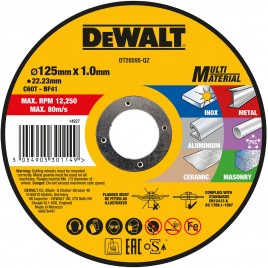 DeWALT DT20595 Wielomateriałowa tarcza tnąca 125 × 22,2 × 1,0 mm DeWALT DT20595 Wielomateriałowa tarcza tnąca 125 × 22,2 × 1,0 mm