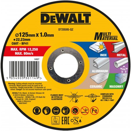 DeWALT DT20595 Wielomateriałowa tarcza tnąca 125 × 22,2 × 1,0 mm DeWALT DT20595 Wielomateriałowa tarcza tnąca 125 × 22,2 × 1,0 mm