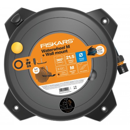 Fiskars Zestaw bębnów na wąż M 1/2", zasięg 21,5 m z uchwytem ściennym 1059608 Fiskars Zestaw bębnów na wąż M 1/2", zasięg 21,5 m z uchwytem ściennym 1059608