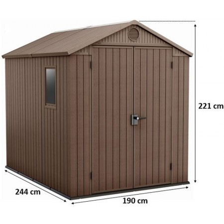 KETER DARWIN 6 x 8 Domek ogrodowy, 190 x 244 x 221 cm, brązowy 17210355