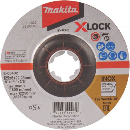 Makita E-00402 X-LOCK Tarcza ścierna do stali nierdzewnej 125x6x22,23mm