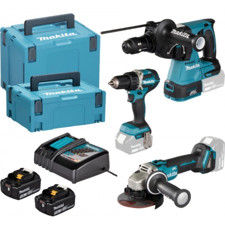 Makita DLX3195JX1 Zestaw DDF484+DGA504+DHR243+DC18RC+2x BL1850B+2xMakpac
