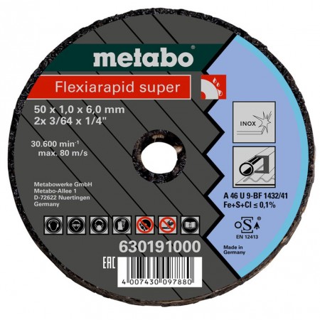 Metabo Flexiarapid Super Tarcze tnące, do stali nierdzewnej|stali 50x1,0x6,0 630191000