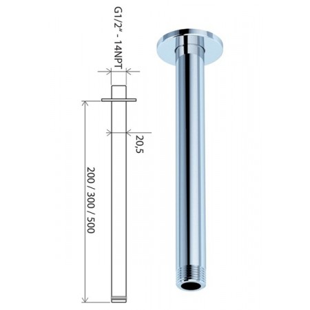 RAVAK 705.00 ramię sufitowe do deszczownicy 50 cm X07P180