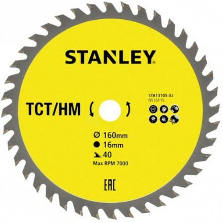 Stanley STA13105 Tarcza do cięcia drewna 160x16mm, 40 zębów