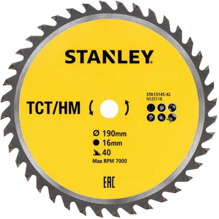 Stanley STA13145 Tarcza do cięcia drewna 190x16mm, 40 zębów