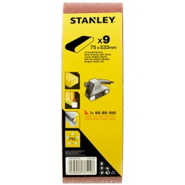 Stanley STA33481 Pasy ścierne 75x533mm, 3x P60, 3x P80, 3x P100, 9 sztuk