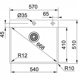 Franke Box BXX 210-54 TL, 570x510mm, zlewozmywak, Stal szlachetna 127.0369.295