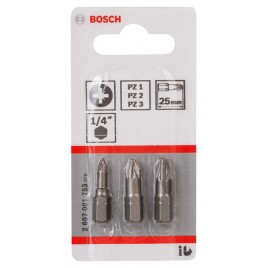 BOSCH Zestaw bitów Extra Hard do wkrętarek, 3 szt. (PZ) PZ1; PZ2; PZ3; 25 mm 2607001753