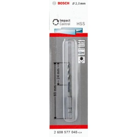BOSCH Wiertło spiralne HSS 2,0 mm, z chwytem sześciokątnym 2608577045