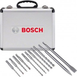 BOSCH Zestaw dłuta i wiertła SDS-Plus 11-częściowy w aluminiowej obudowie 2608578765