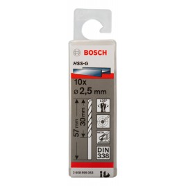 BOSCH Wiertła do metalu HSS-G, DIN 338, 2,5 x 30 x 57 mm 2608595053