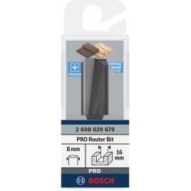 BOSCH Frez prosty płaski PRO, dwa rowki, ø 16 × L 30, trzpień 8 mm 2608629679