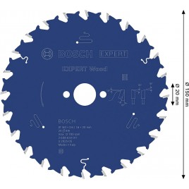 BOSCH Tarcza pilarska EXPERT Wood, 150 × 2,6 / 1,6 × 20 mm, T24 2608644011