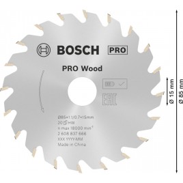 BOSCH Tarcza pilarska PRO Wood cordless Circular Saw Blade, 85 x 1,1 x 15 mm 2608837666