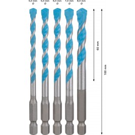 BOSCH Zestaw wierteł EXPERT HEX-9 MultiConstruction 5,5/6/6/7/8 mm 5 części 2608900586