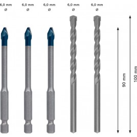 BOSCH Zestaw mieszany wierteł EXPERT HEX-9 HardCeramic 6 mm, 5 szt. 2608900596