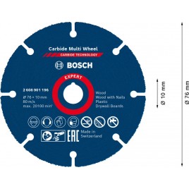 BOSCH Tarcze tnące EXPERT Carbide Multi Wheel 76 mm, 10 mm 2608901196